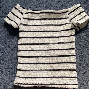 off the shoulder black and white cropped top